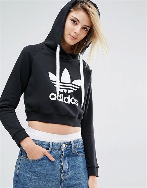 adidas cropped hoodie zwart|adidas originals cropped hoodie women.